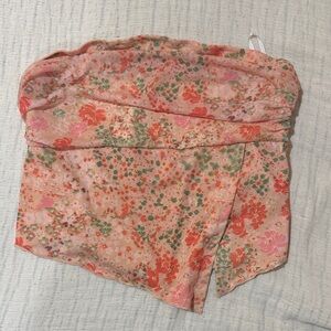 Amazon Floral Patterned tube top - Coral and Olive